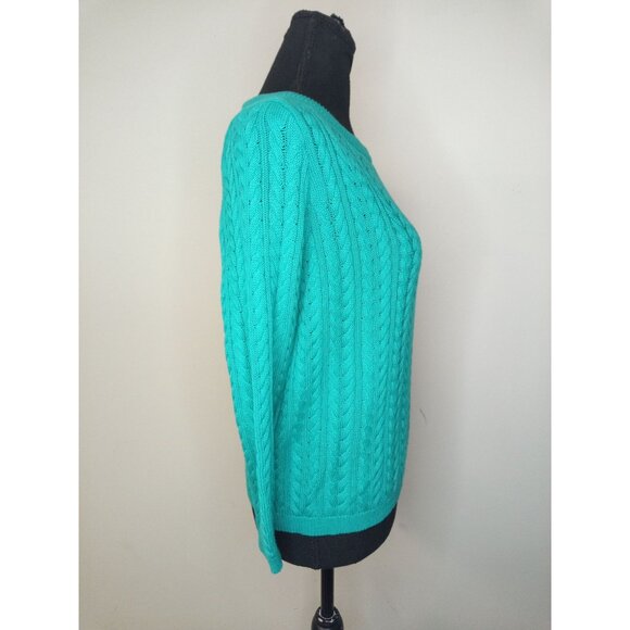Lord & Taylor Green/Blue Cable Knit Sweater Size Petite Medium - Picture 4 of 5